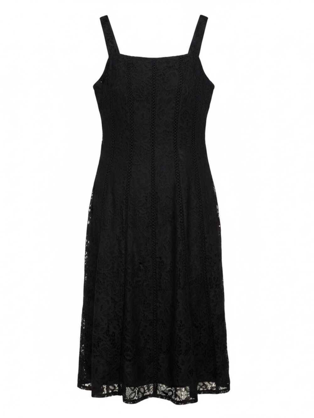 Taylor Black Lace Midi Dress with Square Neck and Wide Straps